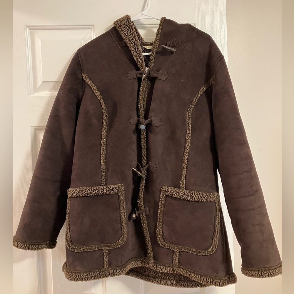 L.L. Bean Sherpa Faux Suede Duffle Coat